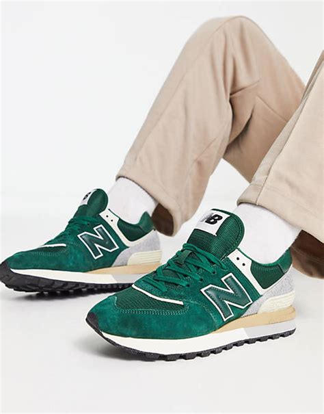 New Balance 574 Trainers In Dark Green And Off White Asos