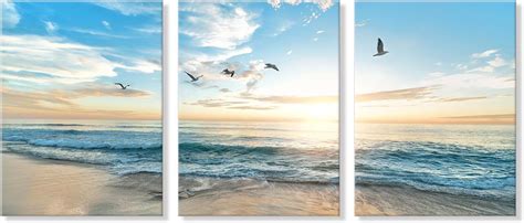 Amazon Goldfoilart Ocean Beach Sunset Canvas Wall Art For Bedroom