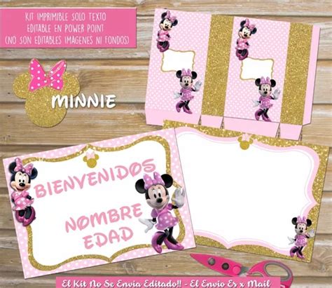 Kit Imprimible Minnie Rosa Y Dorado Solo Textos Editables En Venta En