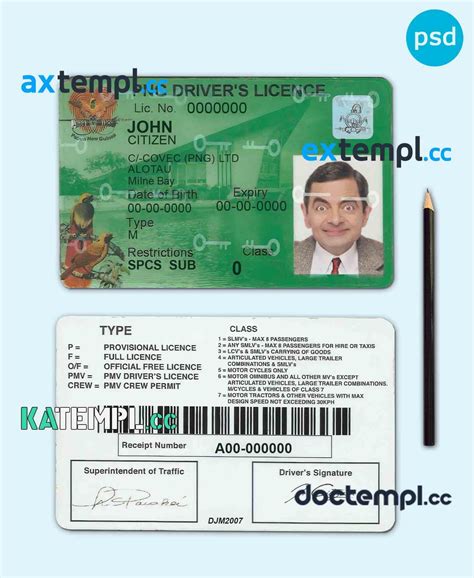 sample Papua New Guinea driving license template in PSD format, 2020 ...