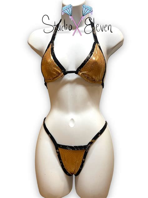 Gold Sparkle Bikini Stripper Clothes Ravewear Etsy