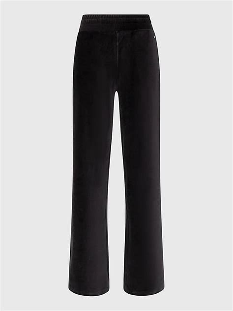 Velour Wide Leg Joggers Black Tommy Hilfiger