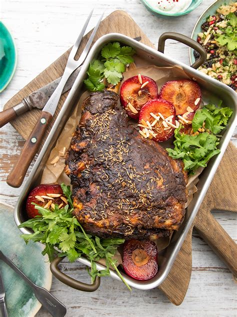 Moroccan Spiced Roasted Lamb Leg With Plums Australian Lamb Recipes