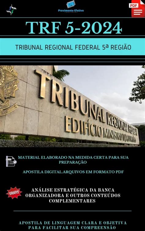 Provimento Efetivo Concursos Apostila TRF 5 Região 2024 Analista Área