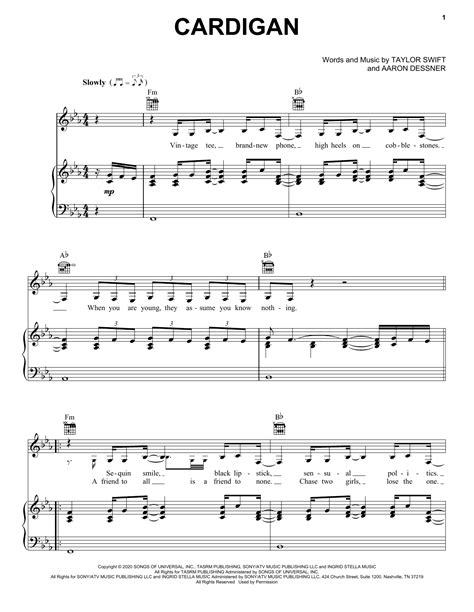 Taylor Swift cardigan Sheet Music Notes, Chords | Sheet music, Sheet music notes, Music notes