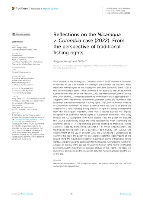 Pdf Reflections On The Nicaragua V Colombia Case 2022 From The