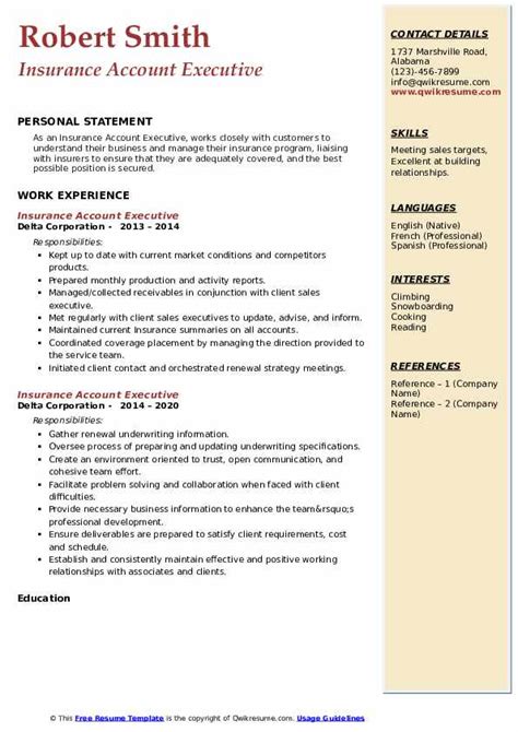 Insurance Account Executive Resume Samples QwikResume