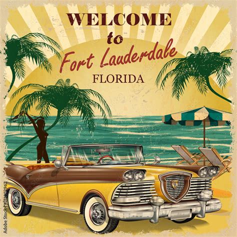 Welcome To Fort Lauderdale Florida Retro Poster Stock Vector Adobe