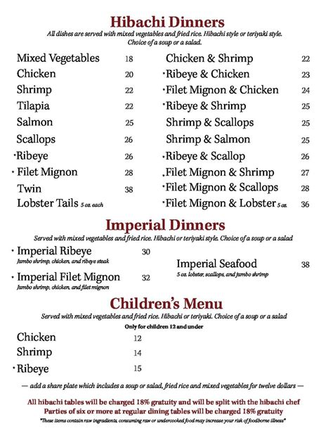 Dinner Menus - Ichiban Japanese Steakhouse and Sushi in Asheville, NC