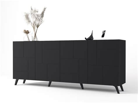 PURE WALL Czarna Komoda Ryflowana 200 Cm 4 Drzwi Meblodom Cena