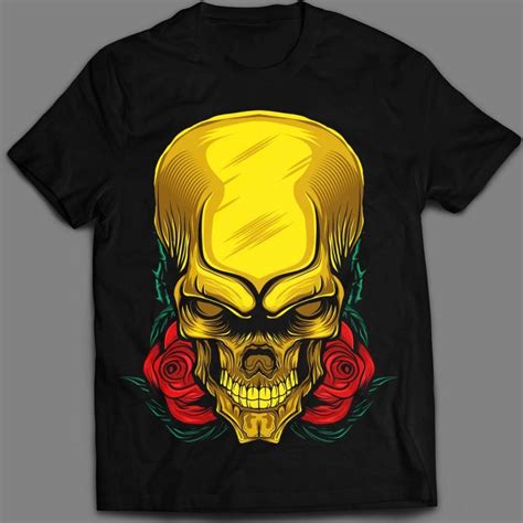 Rose Gold Skull Head T Shirt Template Design Vector Illustration Art