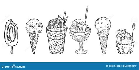 Hand Drawn Illustrations Set Of Ice Creams Vector Sketch Ice Cream