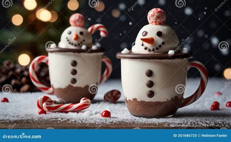 A Cute Snowman Shaped Hot Chocolate Stock Illustration Illustration Of Cookie Homemade 351686725