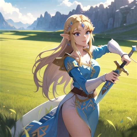 Dopamine Girl Princess Zelda Wielding A Two Handed Biggoron Sword At