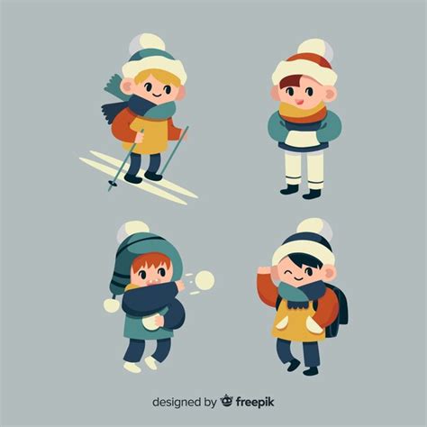 Free Vector Winter Boys Characters Collection