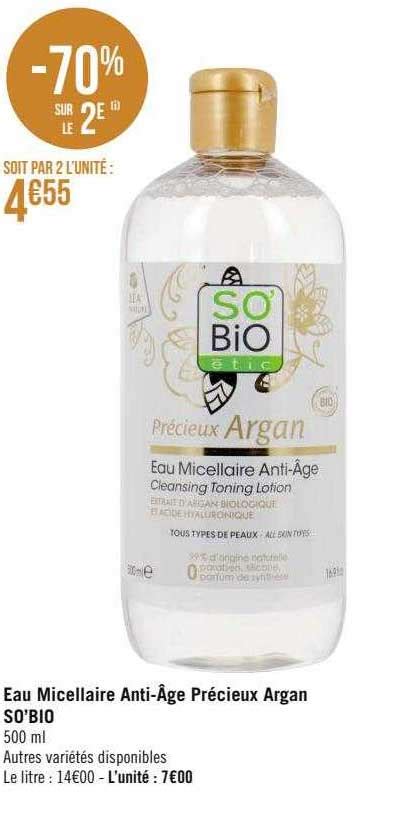 Offre Eau Micellaire Anti âge Précieux Argan So bio chez Geant