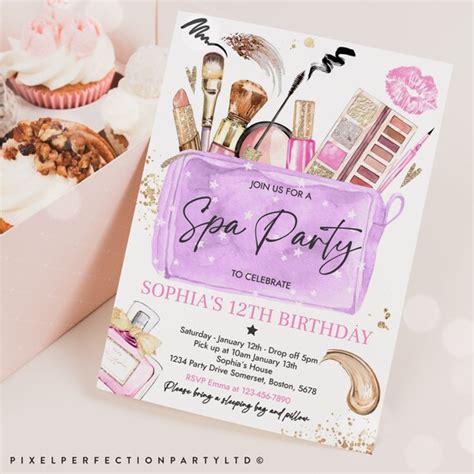 Editable Spa Makeup Birthday Party Invitation Glam Party Invitation