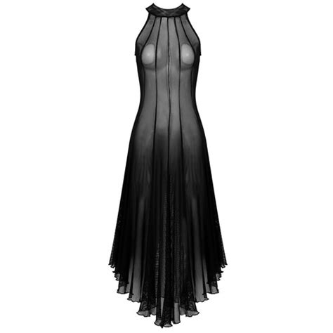 Women Sexy Lace Sheer Dress Split See Through Mesh Lingerie Nightwear