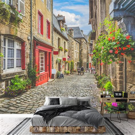 IDEA4WALL Scenic Narrow Alley Houses and Cobbled Street in Europe
