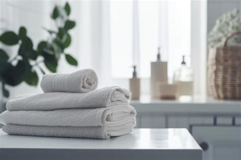 Premium AI Image Neat Stack Of White Towels Placed On A Wooden Table