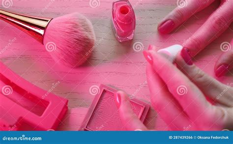A Woman Makes A Pink Manicure Close Up Stock Footage Video Of Blonde Fingernail