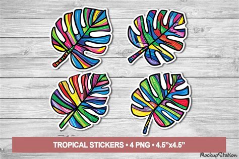 Tropical Leaves Printable Stickers | Vacation Scrapbook PNG