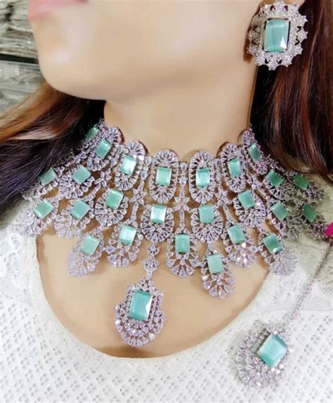 Kiara Advani Pattern Emerald CZ Diamond Bridal Necklace Etsy Canada