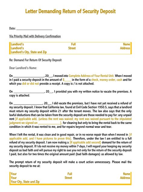 Security Deposit Demand Letter Us Free Templates Pdf