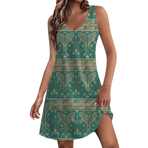 Mohiass Sundresses For Women Casual Beach 2024 Summer Dresses With Pockets V Neck Loose Dress