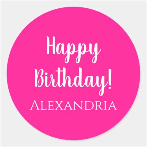 Personalized Name Birthday Hot Pink Happy Birthday Classic Round