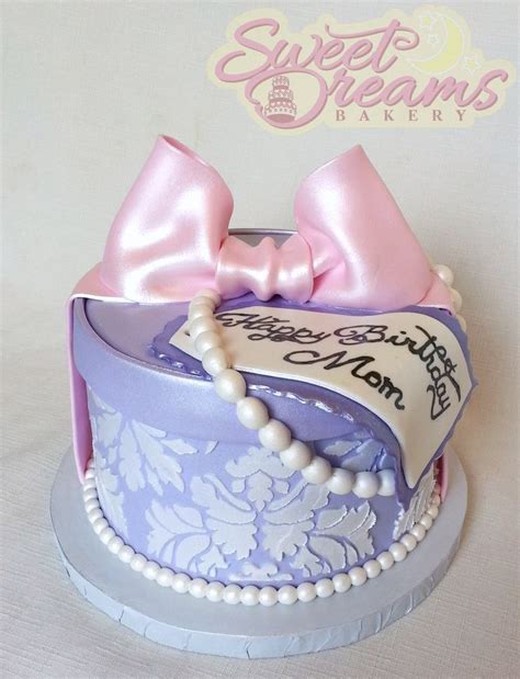 Gift Box Cake With Damask Print Pearls And Bow From Sweet Dreams