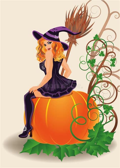 Happy Halloween Witch And Pumpkin Stock Image Image Of Halloween Magic 33766769