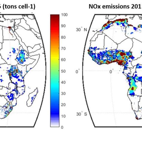 Spatial Distribution Of Total Anthropogenic BC And NOx Emissions In