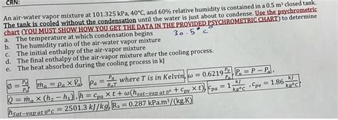 Solved Crn An Air Water Vapor Mixture At Kpa C Chegg