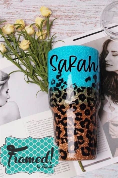 Turquoise Glitter Epoxy Leopard Personalized Tumbler Framed By Sarah