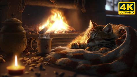 Relax With Purring Cat And Crackling Fireplace K Sleep In Cozy