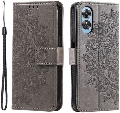 Oppo A58 5G A78 5G Hoesje Mandala Book Case Met Pasjeshouder Grijs