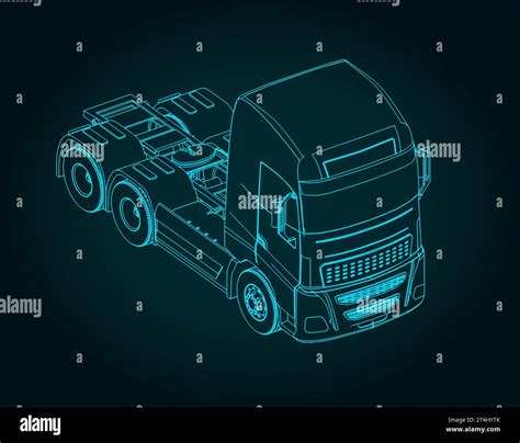 Stylized Vector Illustration Of Blueprint Of Truck Tractor Stock Vector