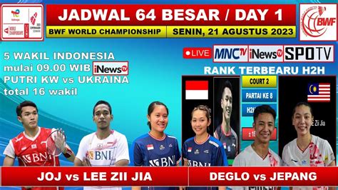 Jadwal BWF World Championship 2023 Hari Ini Live INEWS TV JOJO Vs