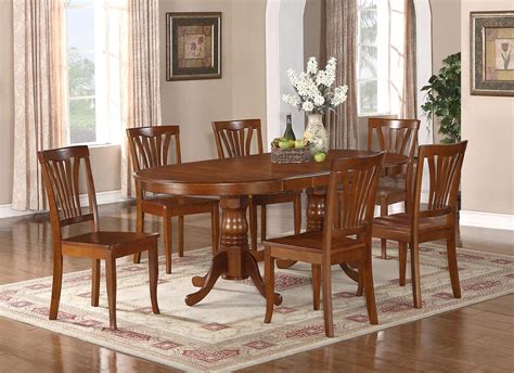 7PC OVAL NEWTON DINING ROOM SET WITH EXTENSION LEAF TABLE 6 CHAIRS 42 ...