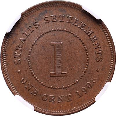 1 Cent 1908 Edward VII Straits Settlements NGC MS 63 BN Jongeling