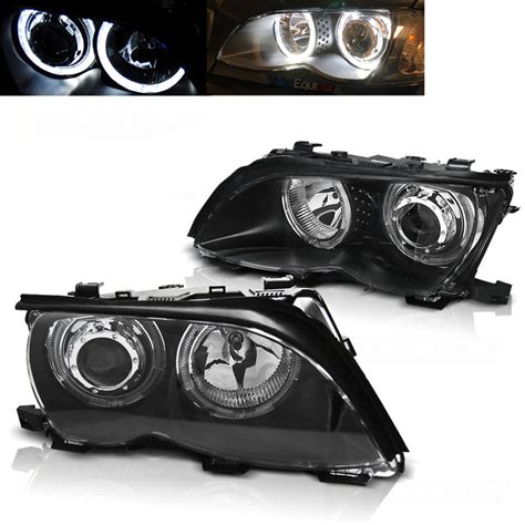 Phares Avant BMW E46 Berline Angel Eyes LED Depo V2 01 05 Noir