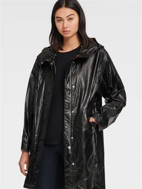 DKNY Metallic Anorak Coat in Black - Lyst