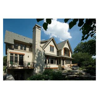 Rear Elevation Of Stone And Stucco Farmhouse Overlooks Chicago River