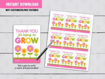 Thank You For Helping Me Grow Teacher Gift Tag Flowers Card Ideas