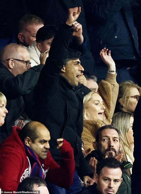 Southampton Fan Rishi Sunak High Fives Young Supporters Before Taking His Seat In The Stands At