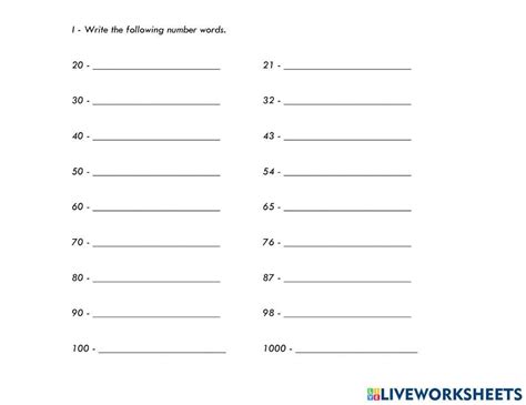 Number words free worksheet | Live Worksheets