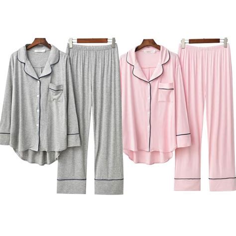 Pyjama Ensembles De Pyjama Pour Femmes Manches Longues Solide Modal