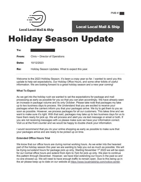 2023 Holiday Season Update Local Local Mail Ship