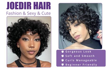 Joedir Hair Short Curly Wig With Bangs Human Hair Wig For Black Women